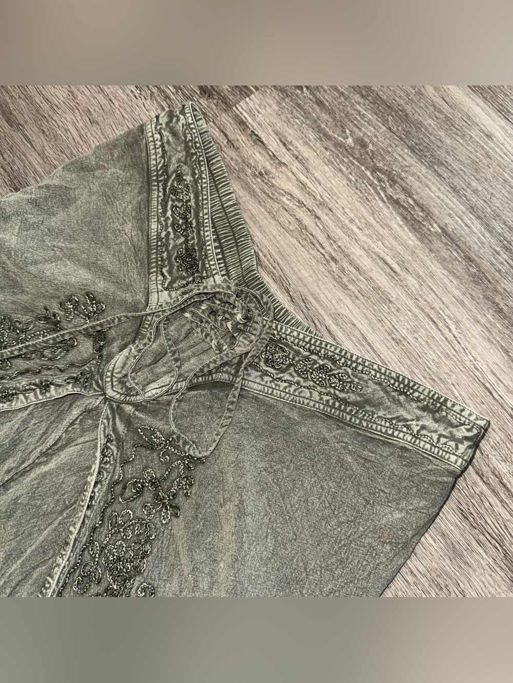 Earthbound Trading Co Embroidered Split Leg Harem Pants Olive Green Large Boho - Picture 4 of 10